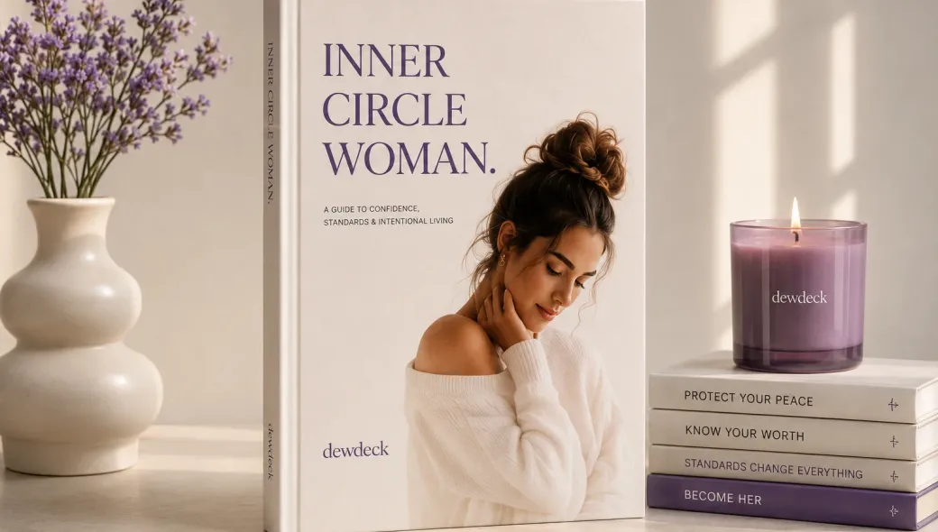 The Inner Circle Woman hardcover guide beside a candle and a stack of books