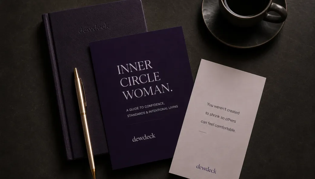 The Inner Circle Woman booklet and a quote card on a dark desk