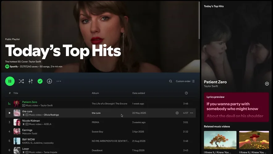 A Press Play playlist open in the Spotify player